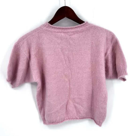 Vintage Pastel Pink Cropped Angora Short Sleeves Sweater - Picture 3 of 10